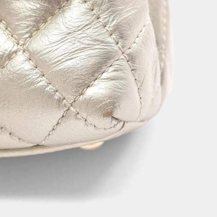 Pre Owned Chanel Coco Handle Metallic Silver Leather Top Handle Bag