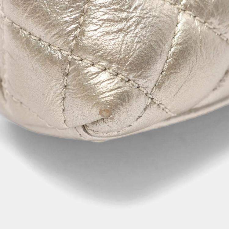 Pre Owned Chanel Coco Handle Metallic Silver Leather Top Handle Bag