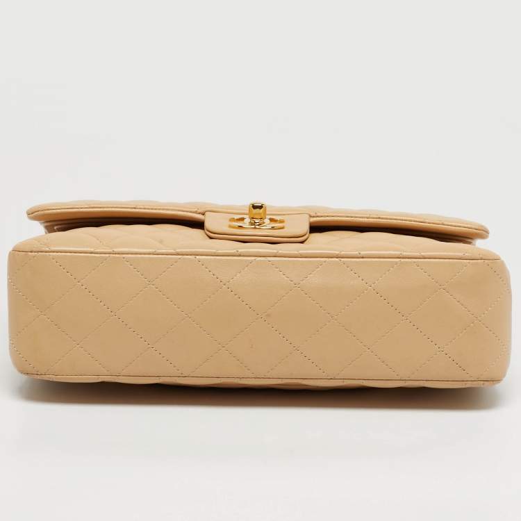 Pre Owned Chanel Classic Double Flap Medium Beige Quilted Leather Shoulder Bag
