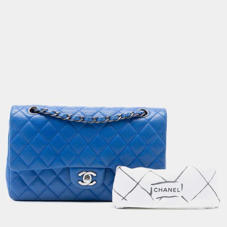 Pre Owned Chanel Blue Medium Classic Caviar Double Flap