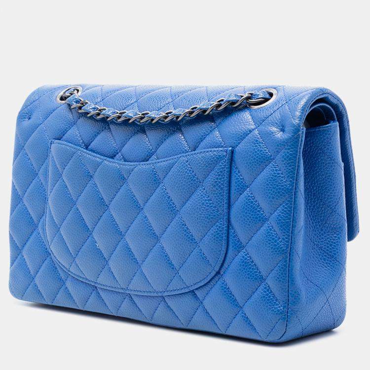 Pre Owned Chanel Blue Medium Classic Caviar Double Flap