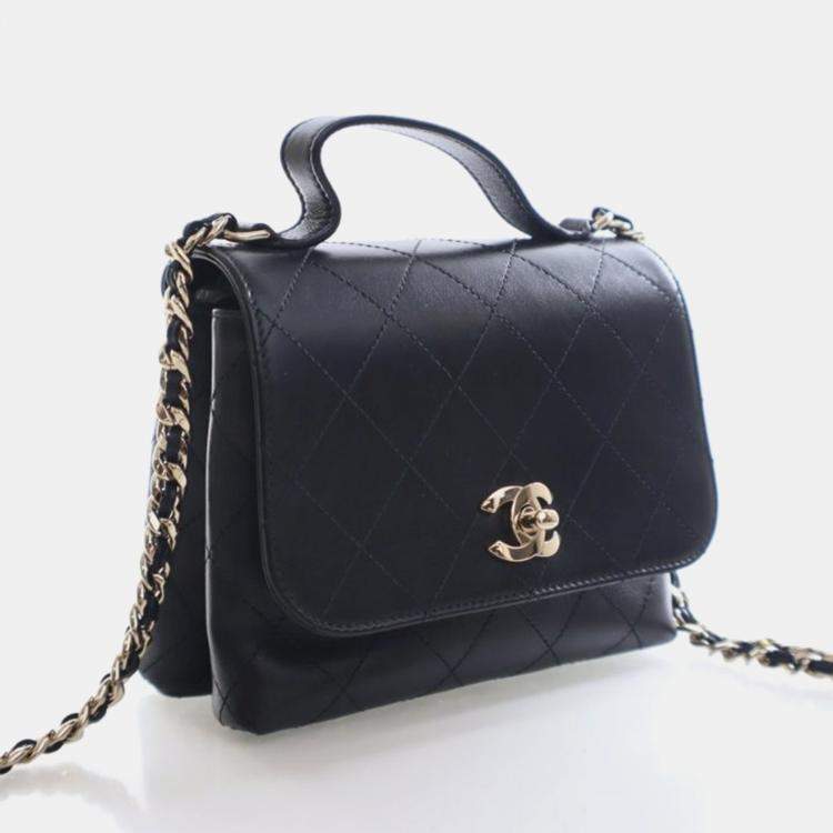 Pre Owned Chanel Small Calfskin Double Pocket Top Handle