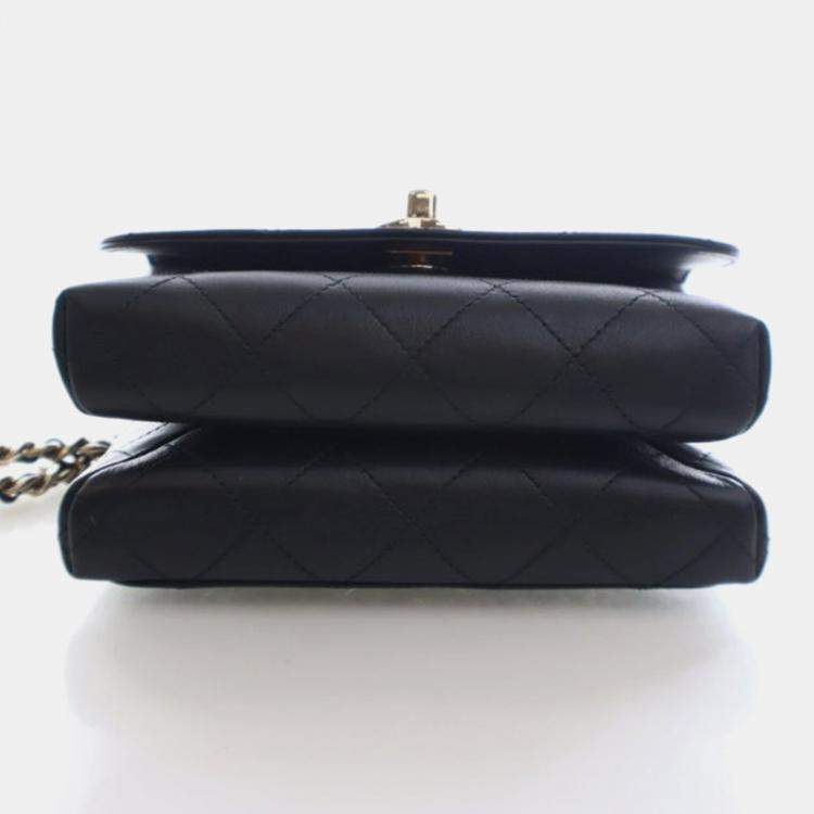 Pre Owned Chanel Small Calfskin Double Pocket Top Handle