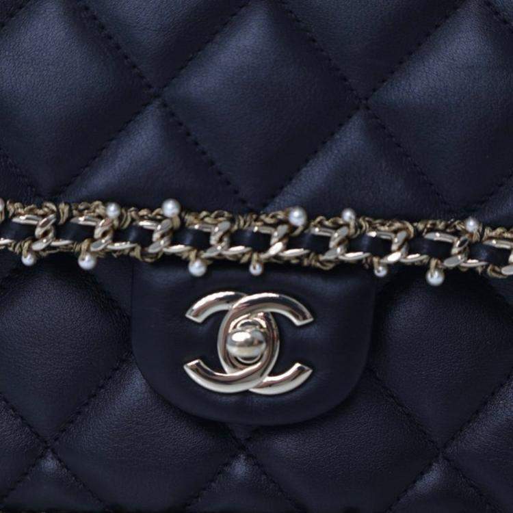 Pre Owned Chanel Medium Lambskin Pearl Chain Around Flap Bag