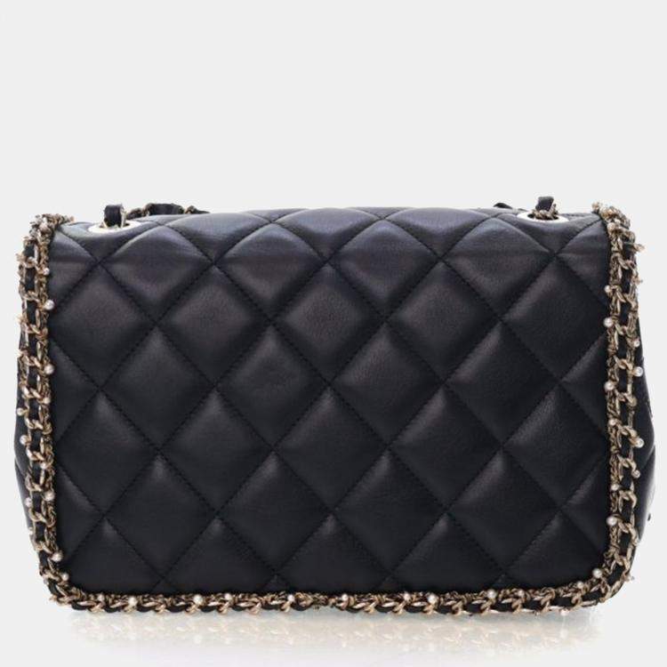 Pre Owned Chanel Medium Lambskin Pearl Chain Around Flap Bag