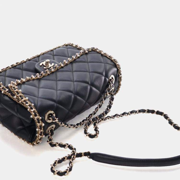 Pre Owned Chanel Medium Lambskin Pearl Chain Around Flap Bag