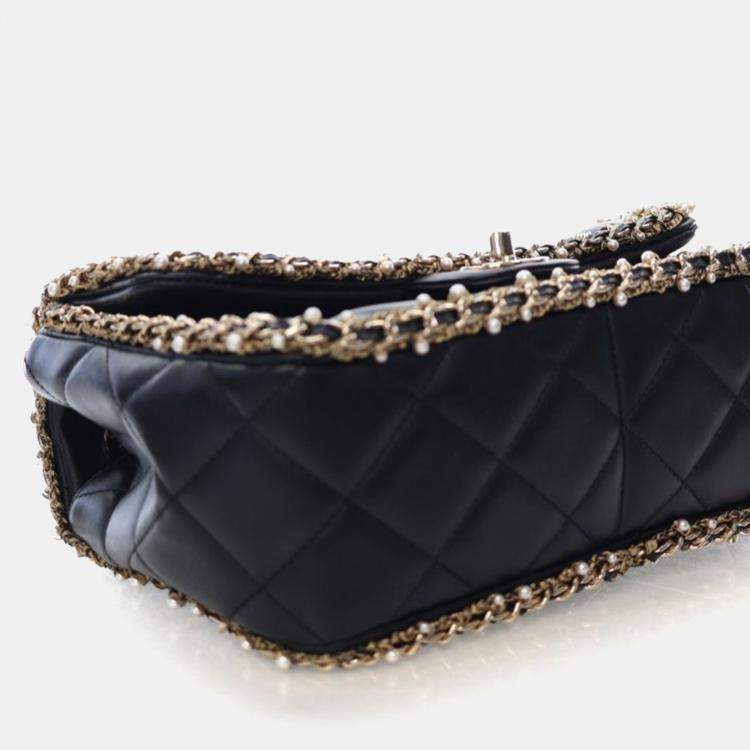 Pre Owned Chanel Medium Lambskin Pearl Chain Around Flap Bag