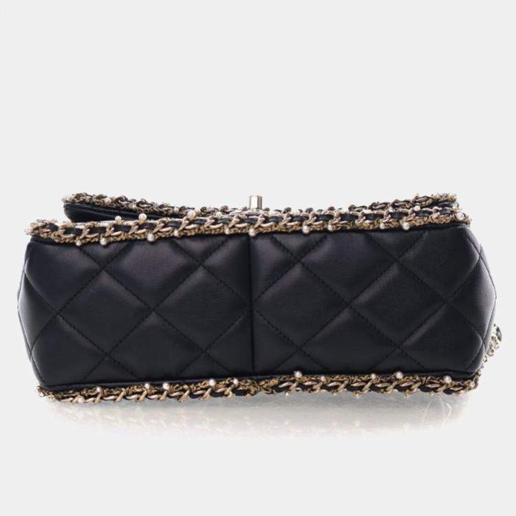 Pre Owned Chanel Medium Lambskin Pearl Chain Around Flap Bag