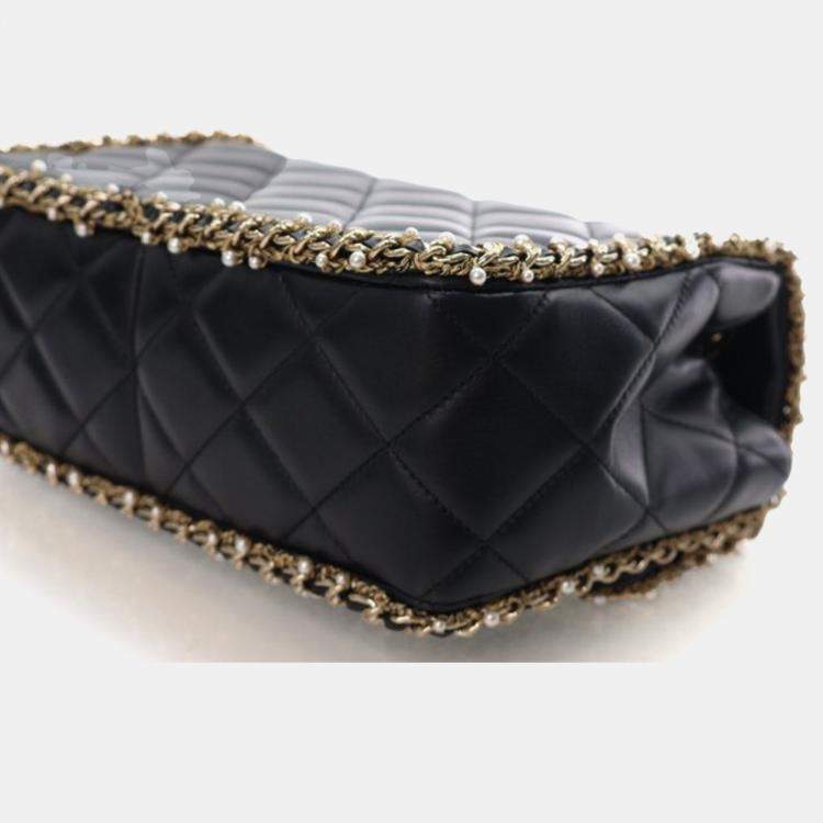 Pre Owned Chanel Medium Lambskin Pearl Chain Around Flap Bag