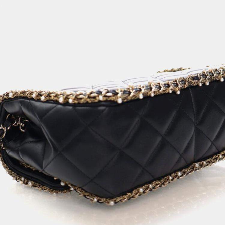 Pre Owned Chanel Medium Lambskin Pearl Chain Around Flap Bag