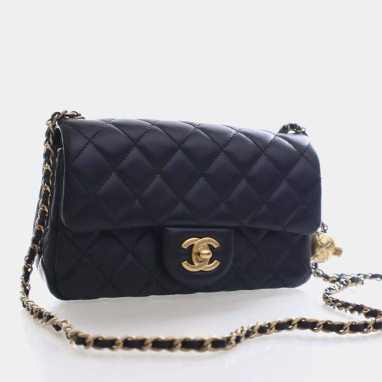 Pre Owned Chanel Mini Lambskin Rectangular Pearl Crush Flap Bag