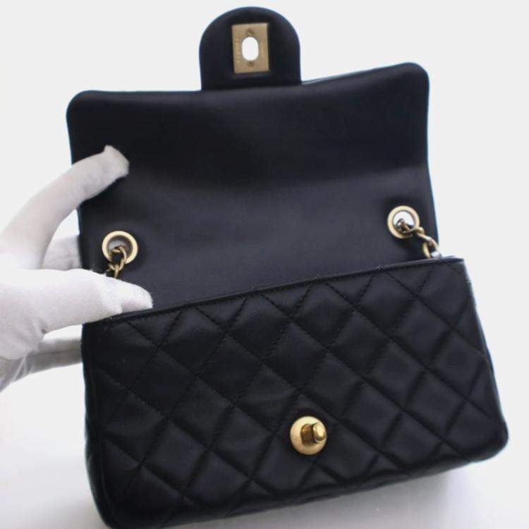 Pre Owned Chanel Mini Lambskin Rectangular Pearl Crush Flap Bag