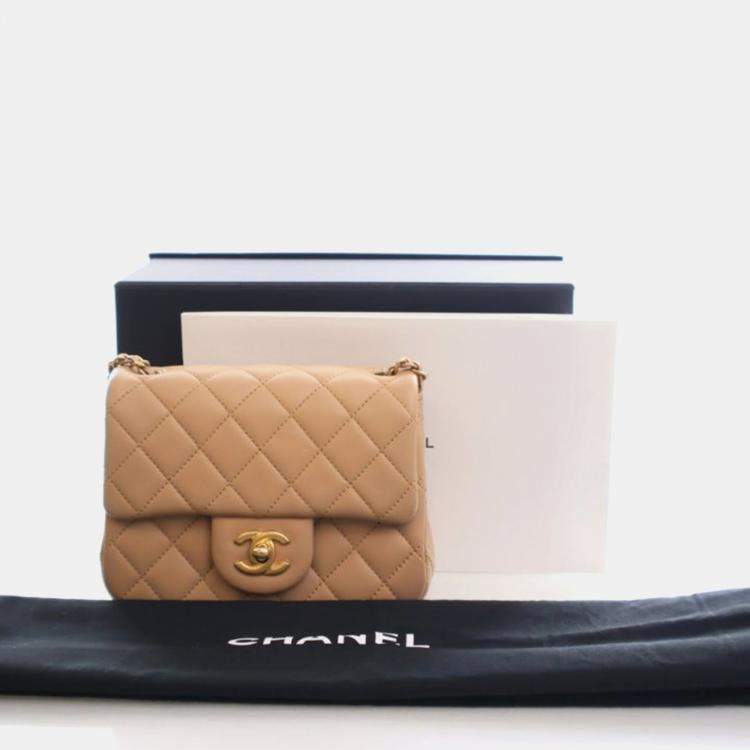 Pre Owned Chanel Mini Lambskin Square Pearl Crush Flap Bag