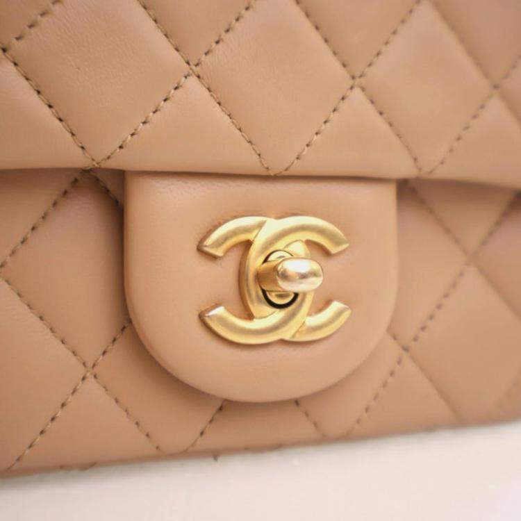 Pre Owned Chanel Mini Lambskin Square Pearl Crush Flap Bag