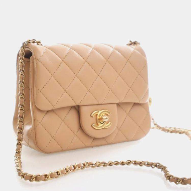 Pre Owned Chanel Mini Lambskin Square Pearl Crush Flap Bag
