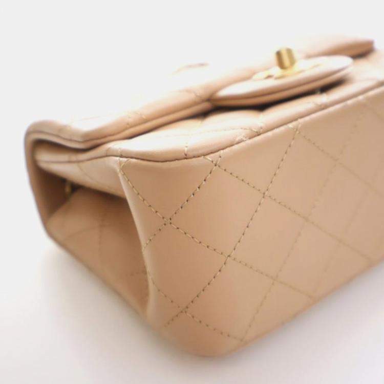 Pre Owned Chanel Mini Lambskin Square Pearl Crush Flap Bag