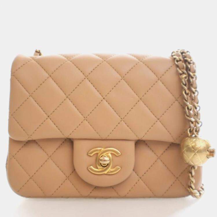 Pre Owned Chanel Mini Lambskin Square Pearl Crush Flap Bag