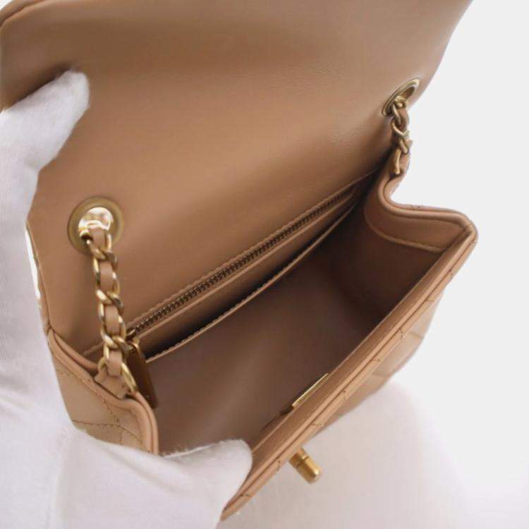 Pre Owned Chanel Mini Lambskin Square Pearl Crush Flap Bag