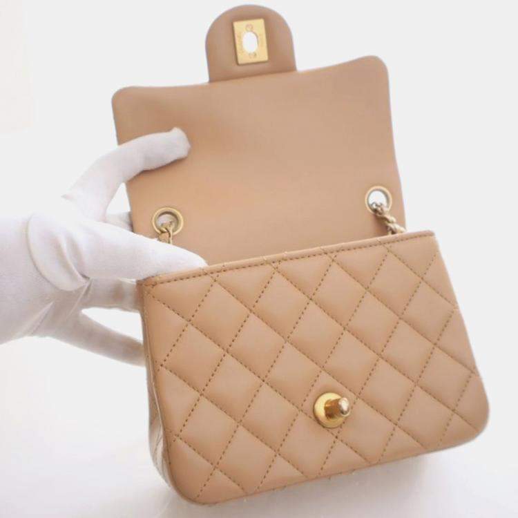 Pre Owned Chanel Mini Lambskin Square Pearl Crush Flap Bag