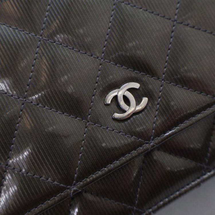 Pre Owned Chanel Striated Patent Classic Wallet On Chain (WOC)
