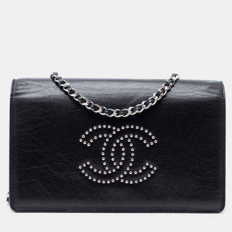 Pre Owned Chanel Black Studded Lambskin CC Wallet on Chain