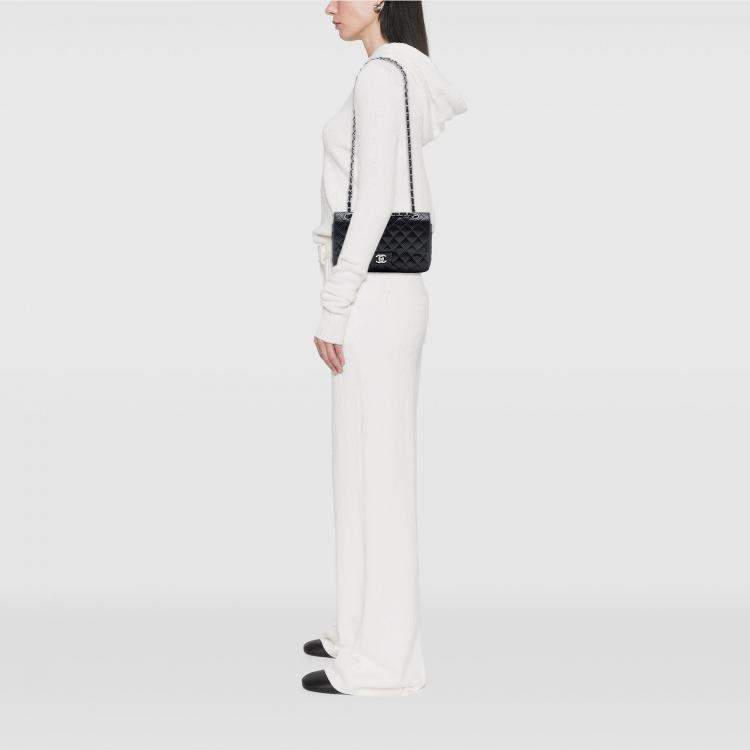 Pre Owned Chanel Black Medium Classic Perforated Lambskin Double Flap