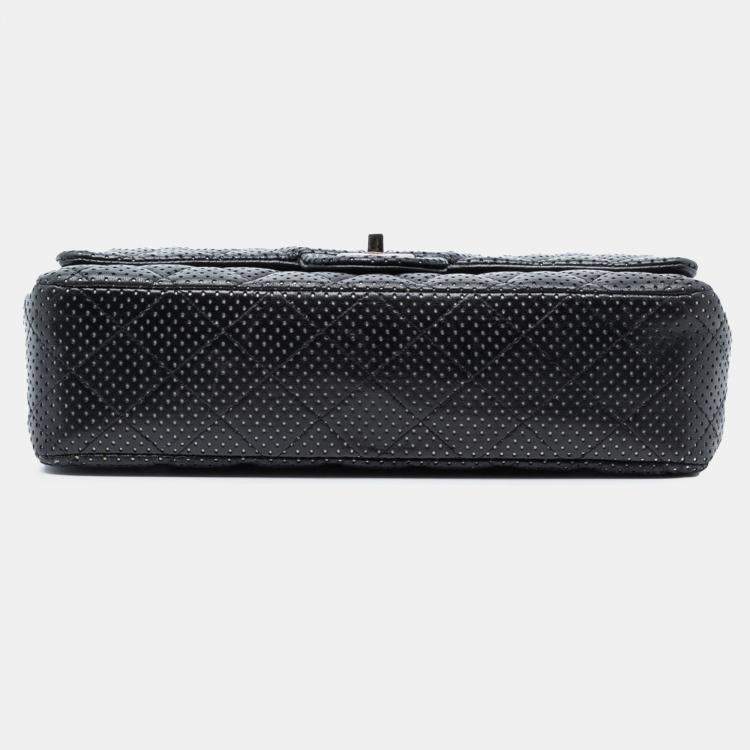 Pre Owned Chanel Black Medium Classic Perforated Lambskin Double Flap