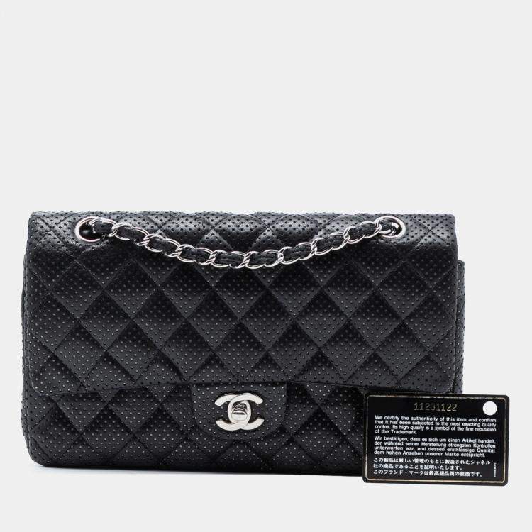 Pre Owned Chanel Black Medium Classic Perforated Lambskin Double Flap