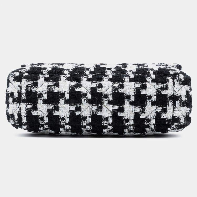 Pre Owned Chanel Black White Large Houndstooth Tweed 19 Flap