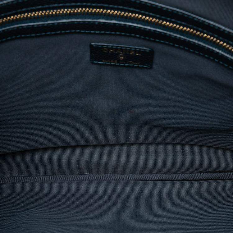 Pre Owned Chanel Blue Large Quilted Caviar O Case Clutch