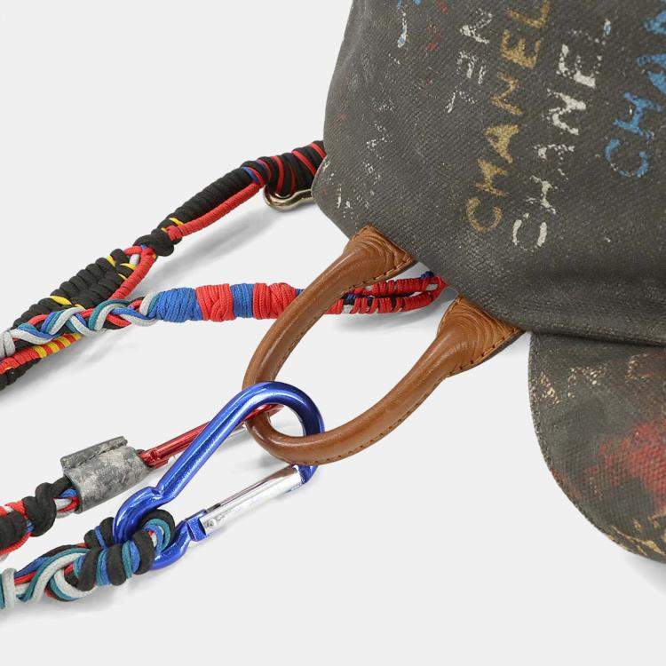 Pre Owned Chanel Act II Graffiti Khaki Canvas and Leather Backpack