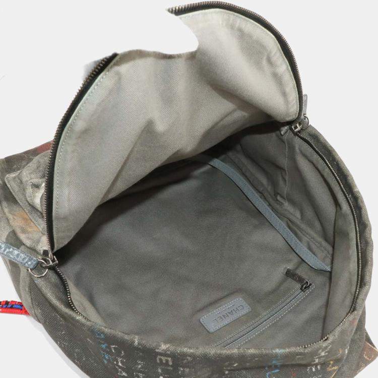 Pre Owned Chanel Act II Graffiti Khaki Canvas and Leather Backpack