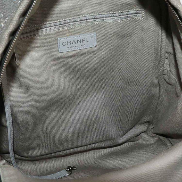 Pre Owned Chanel Act II Graffiti Khaki Canvas and Leather Backpack
