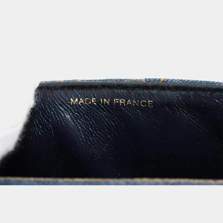 Pre Owned Chanel Square Classic Single Flap Blue Quilted Denim Tortoiseshell Bakelite Shoulder Bag