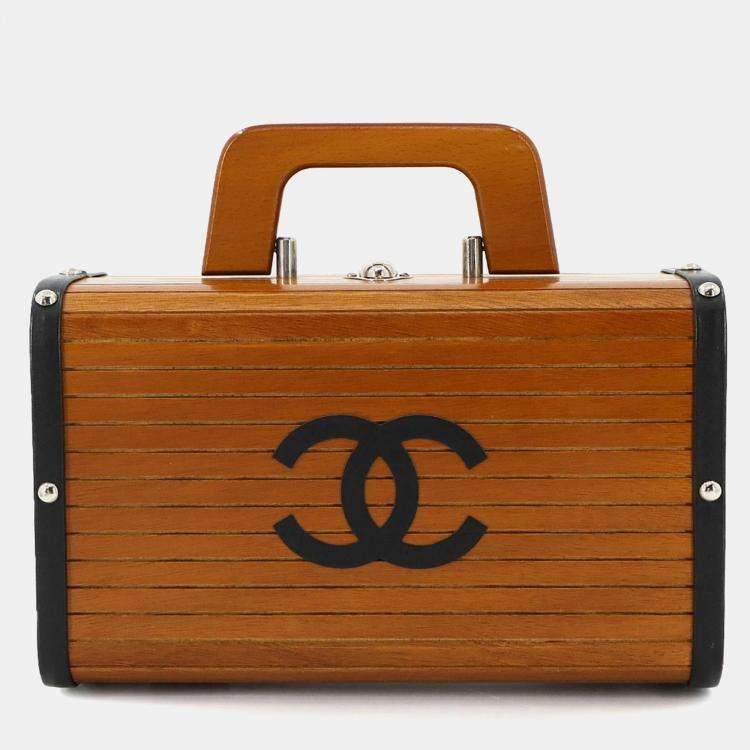 Pre Owned Chanel Wood Brown/Black Leather Vanity Handbag