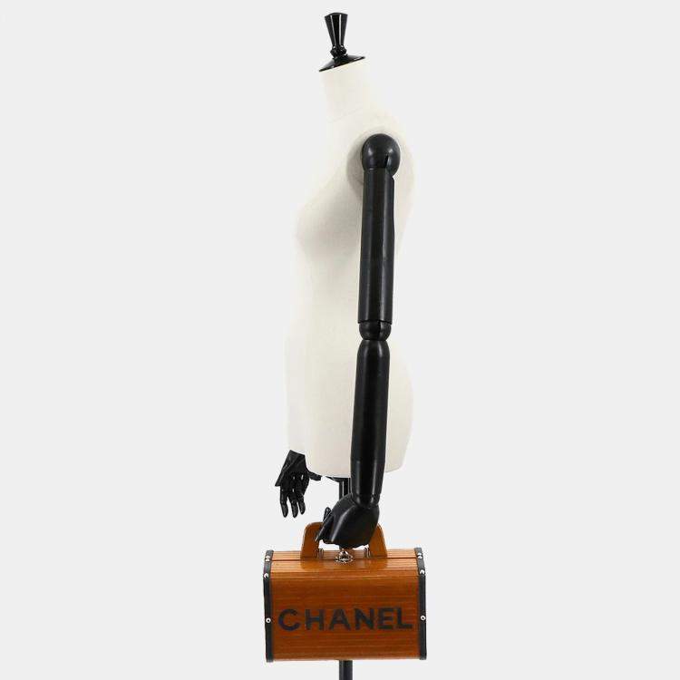 Pre Owned Chanel Wood Brown/Black Leather Vanity Handbag