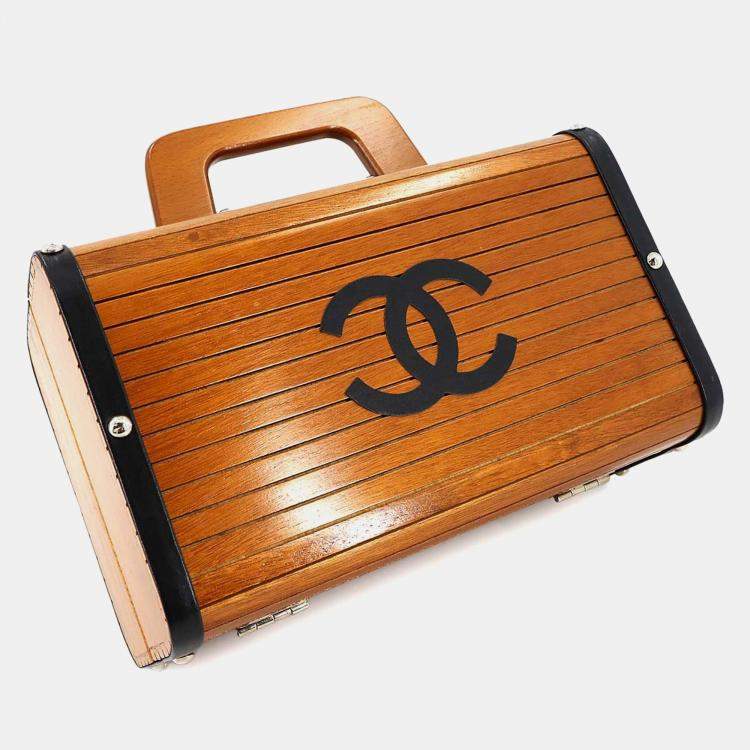 Pre Owned Chanel Wood Brown/Black Leather Vanity Handbag