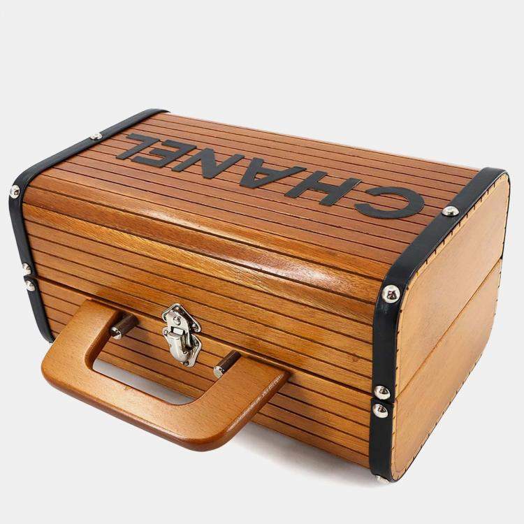 Pre Owned Chanel Wood Brown/Black Leather Vanity Handbag