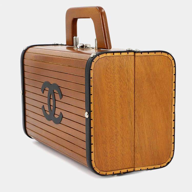 Pre Owned Chanel Wood Brown/Black Leather Vanity Handbag