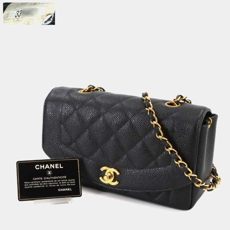 Pre Owned Chanel Diana Matelasse 22 Black Caviar Leather Chain Shoulder Bag