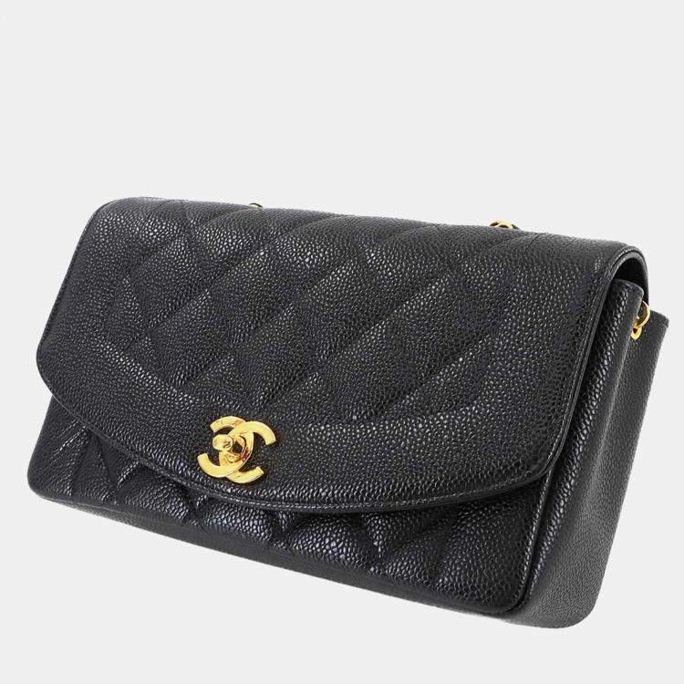 Pre Owned Chanel Diana Matelasse 22 Black Caviar Leather Chain Shoulder Bag