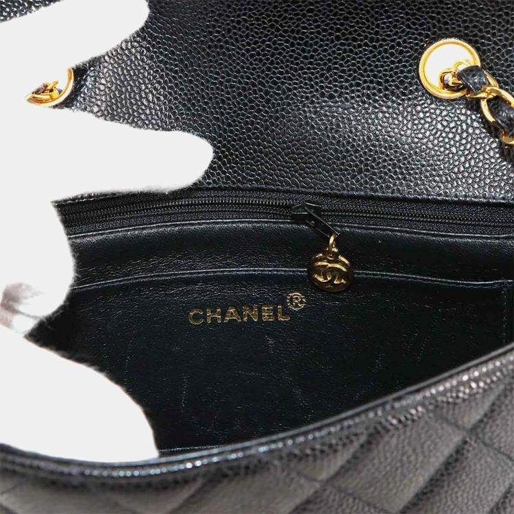 Pre Owned Chanel Diana Matelasse 22 Black Caviar Leather Chain Shoulder Bag