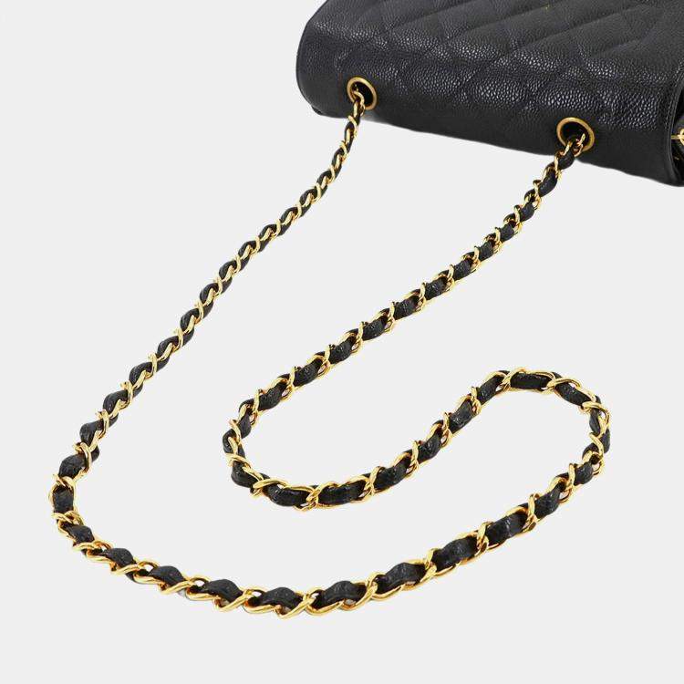 Pre Owned Chanel Diana Matelasse 22 Black Caviar Leather Chain Shoulder Bag