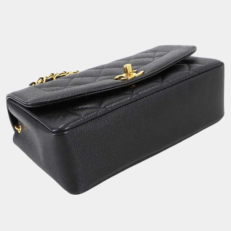 Pre Owned Chanel Diana Matelasse 22 Black Caviar Leather Chain Shoulder Bag