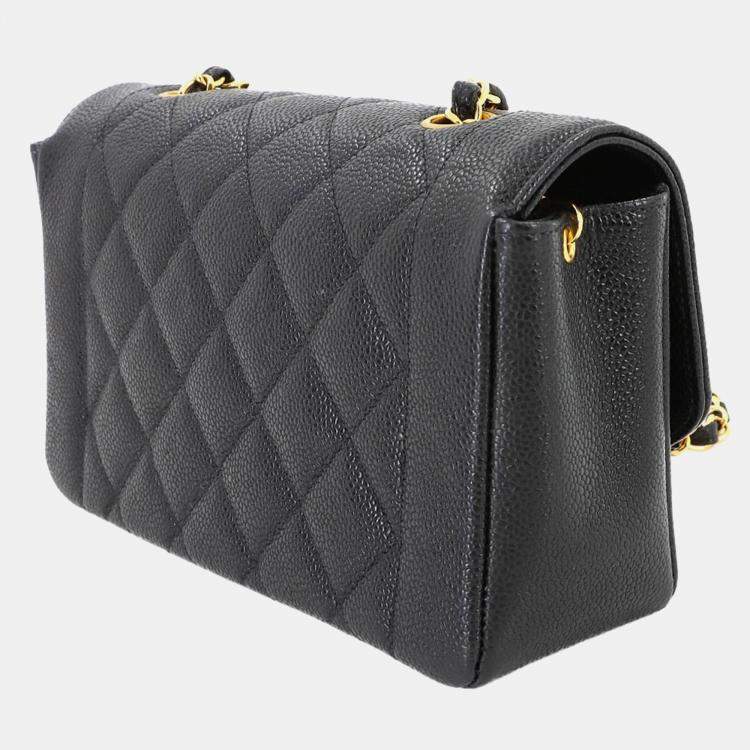 Pre Owned Chanel Diana Matelasse 22 Black Caviar Leather Chain Shoulder Bag