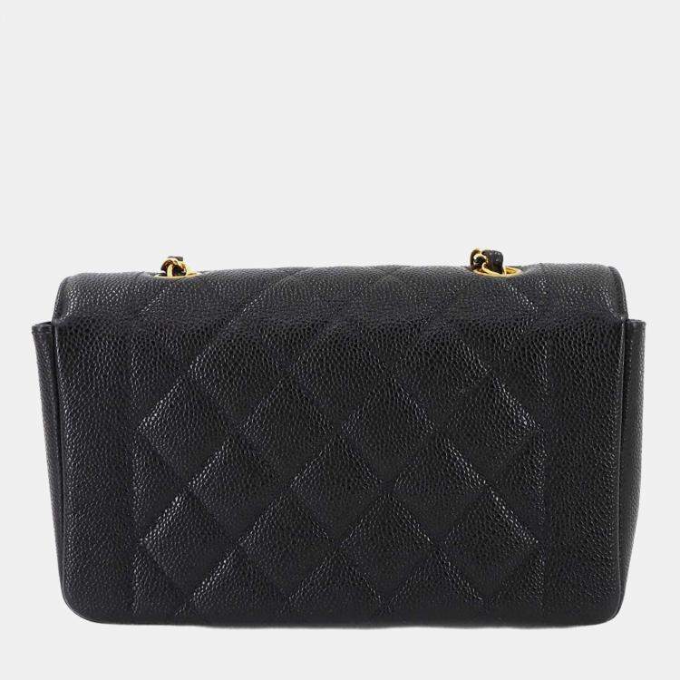 Pre Owned Chanel Diana Matelasse 22 Black Caviar Leather Chain Shoulder Bag
