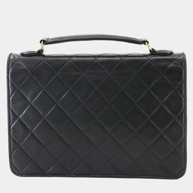 Pre Owned Chanel Double CC Turn Lock Black Quilted Lambskin Shoulder Bag