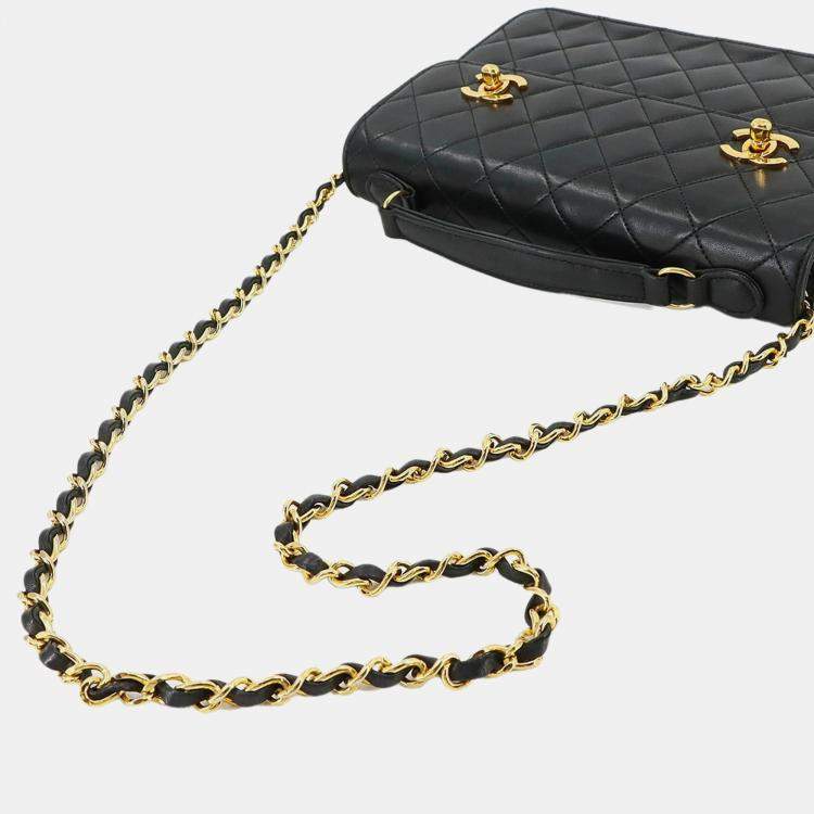 Pre Owned Chanel Double CC Turn Lock Black Quilted Lambskin Shoulder Bag