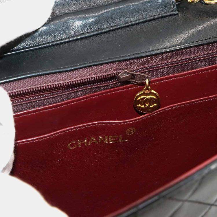 Pre Owned Chanel Double CC Turn Lock Black Quilted Lambskin Shoulder Bag