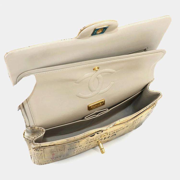 مملوكة مسبقًا Chanel Newspaper Print Beige Leather Chain Shoulder Bag